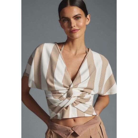 Anthropologie Bishop + Young Bishop + Young Twist-Front Top Sand Color Size XS - Picture 1 of 6